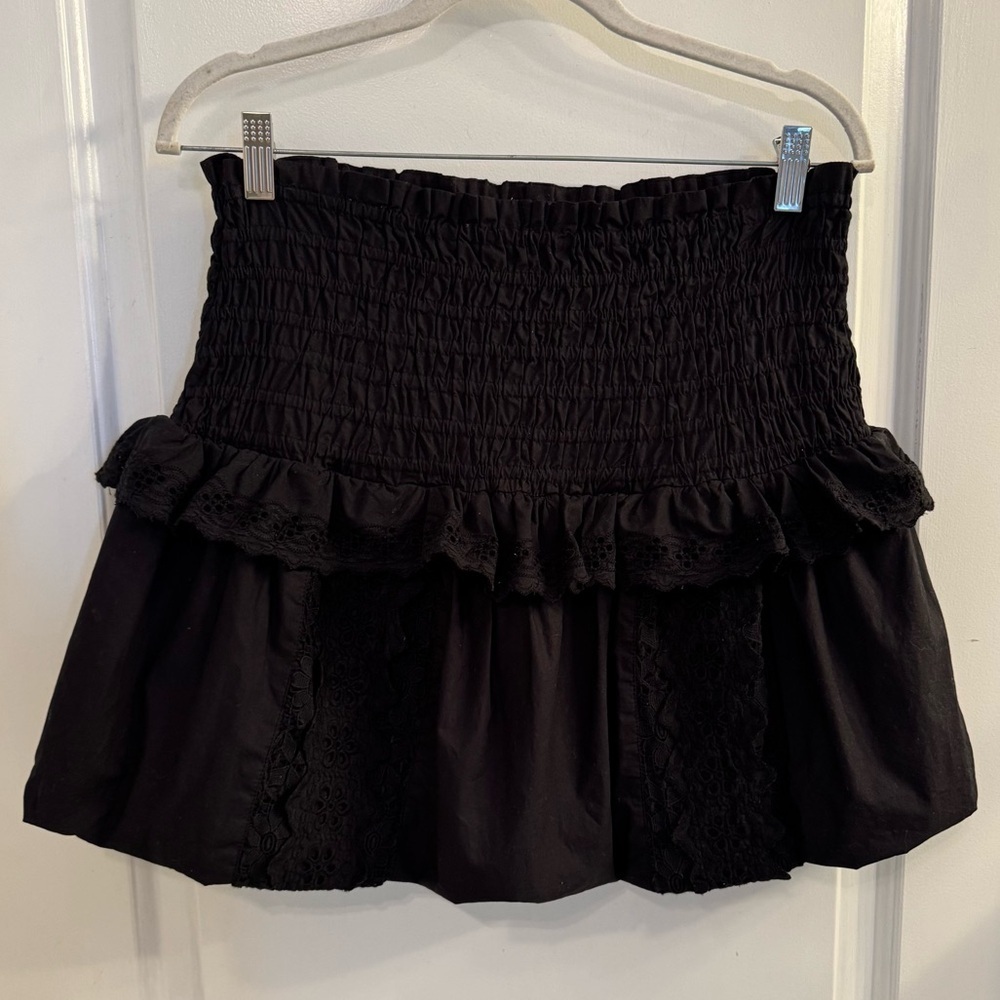 LoveShackFancy Petal Skirt Black Smocked Waist Bubble Eyelet Lace Large